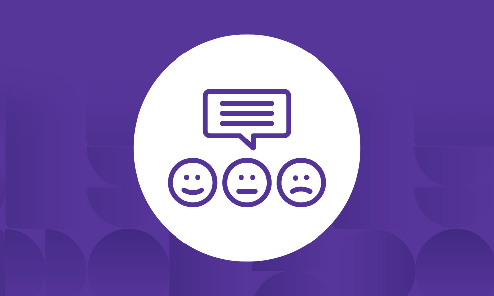 Client Feedback - icon with a happy face, a neutral face and a frowning face