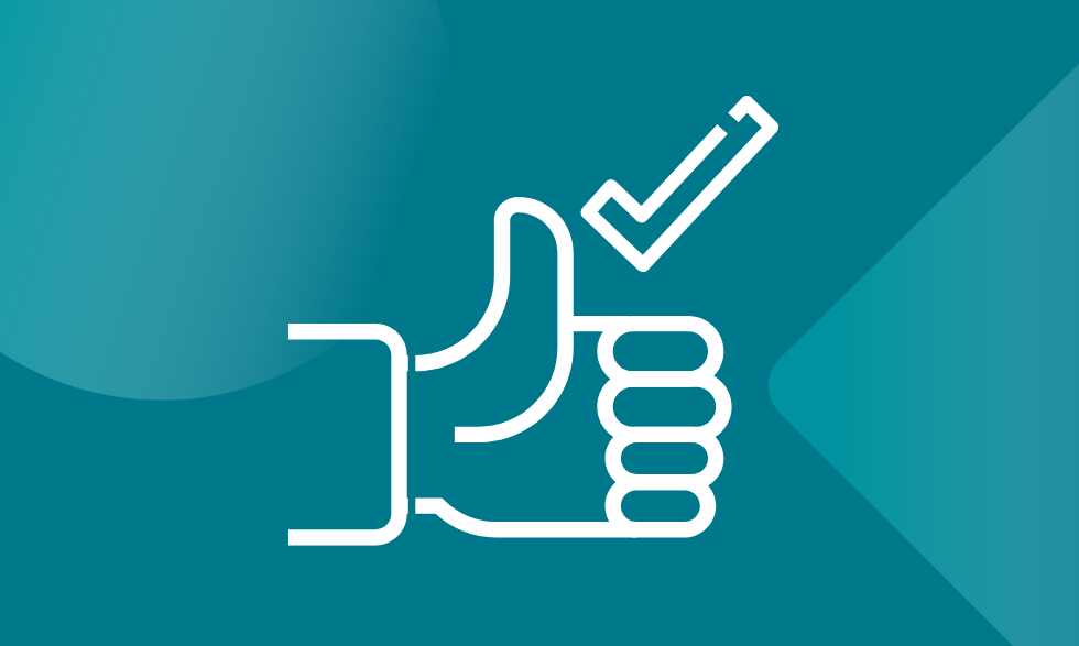 Image: white icon of a thumbs up and tick, symbolising Easy Read documents