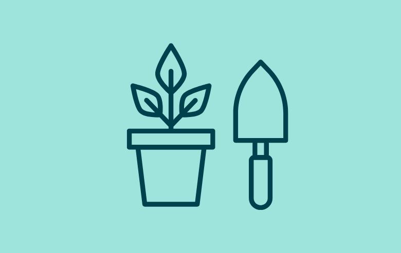 ICON: Special interest acitivity Flower pot with plant and a small shovel